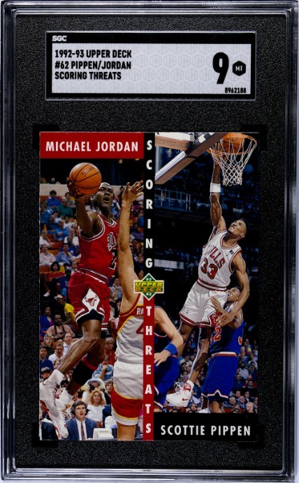 🔥1992 Upper Deck Scoring Threats – MICHAEL JORDAN & SCOTTIE PIPEN #62 [SGC 9]