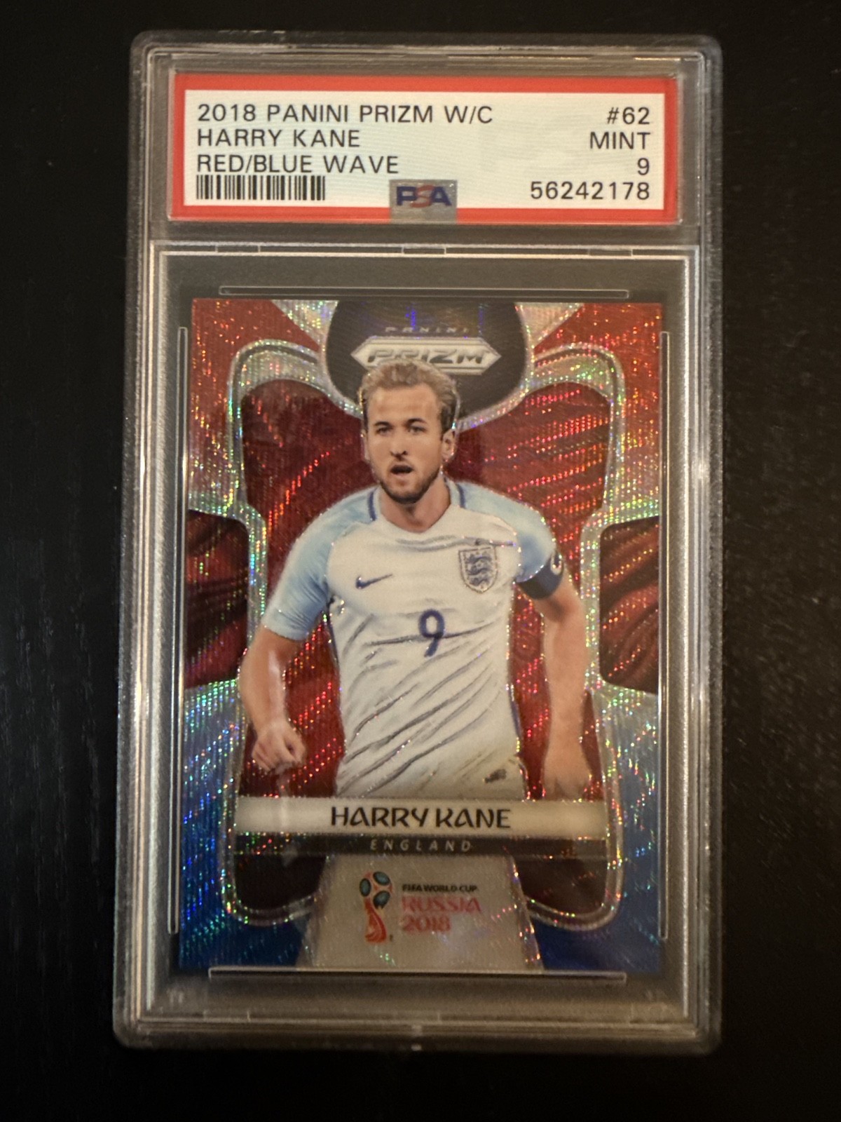 2018 Panini Prizm World Cup Red & Blue Wave Prizm Harry Kane #62 PSA 9 MINT