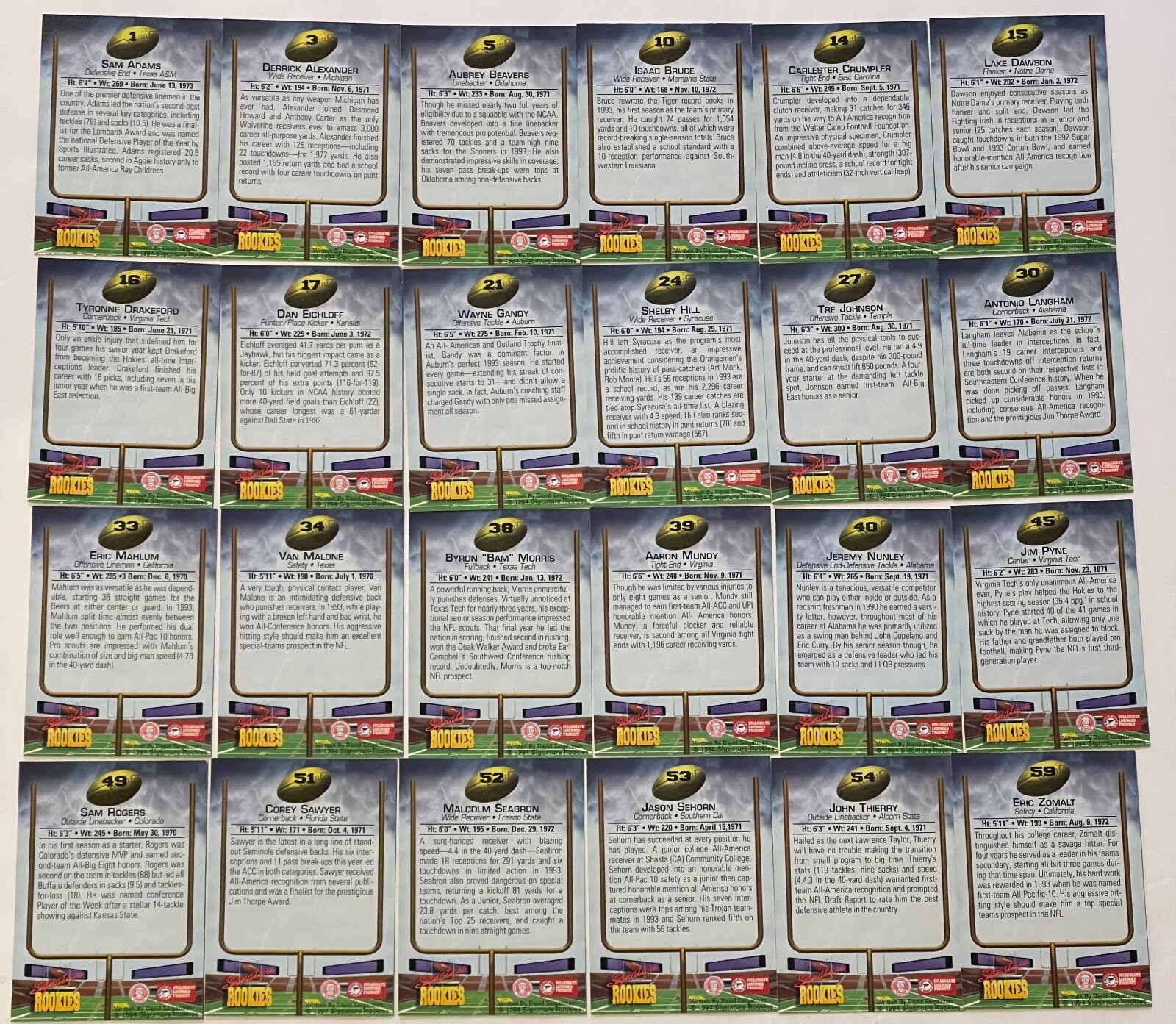 1994 Signature Rookies NFL Top Prospect Authentic Signatures, Complete Your Set