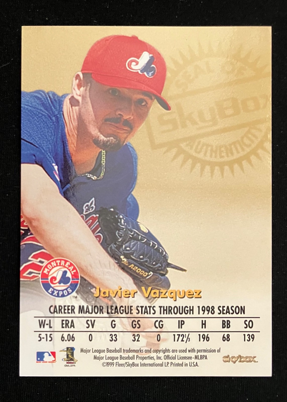 JAVIER VAZQUEZ MONTREAL EXPOS 1999 SKYBOX PREMIUM AUTOGRAPHICS CERTIFIED AUTO