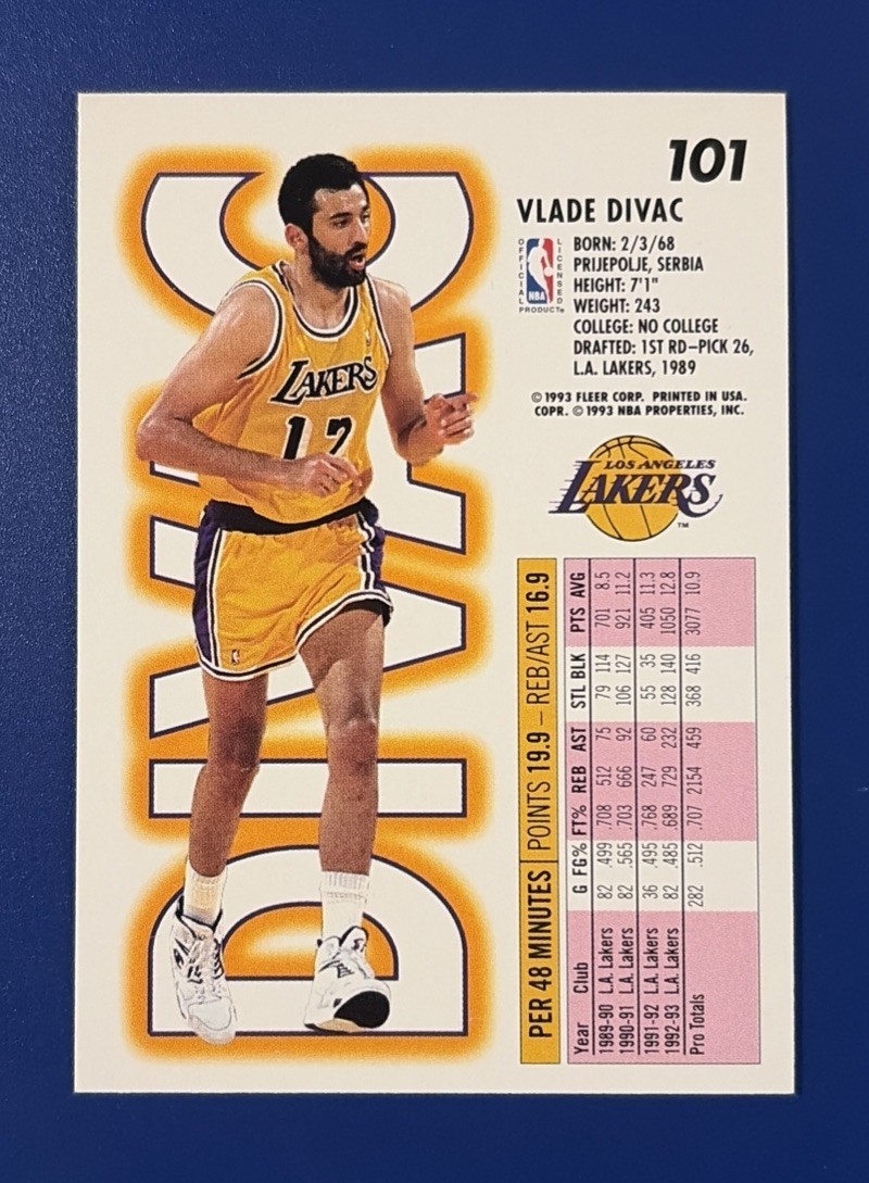 1993-94 Fleer Basketball Vlade Divac Los Angeles Lakers #101