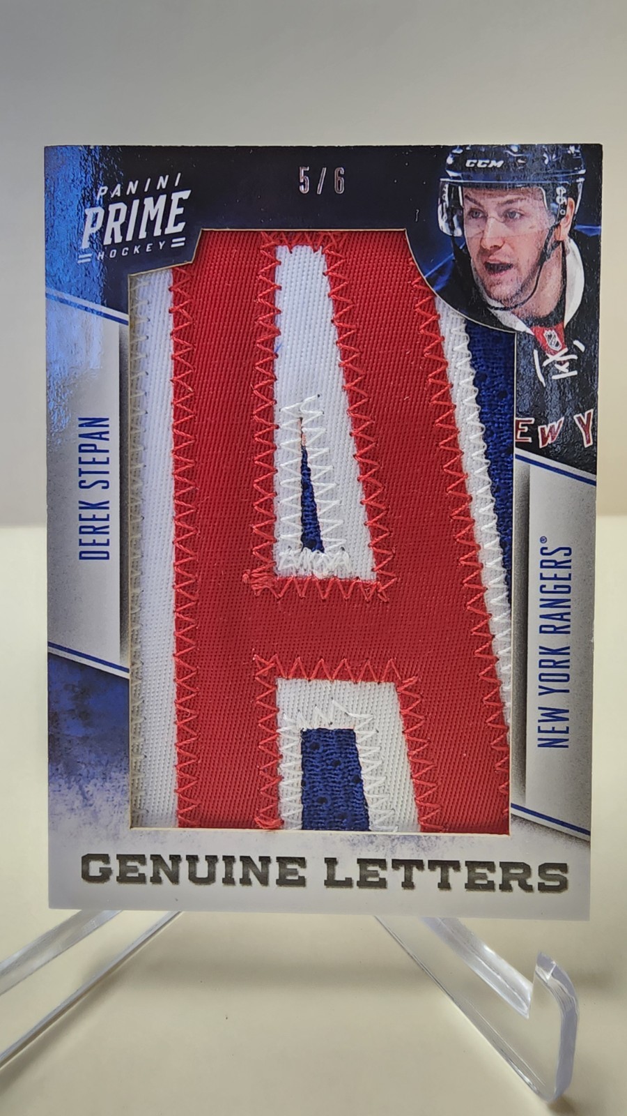 Derek Stepan NY Rangers 13/14 Panini Prime Game Used Genuine Letters A 5 /6