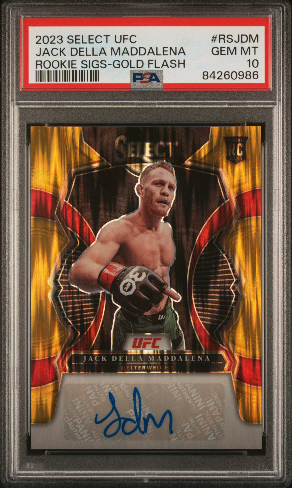 2023 Panini Select UFC JACK DELLA MADDALENA RC Gold Flash Auto /10 PSA 10 Pop 1