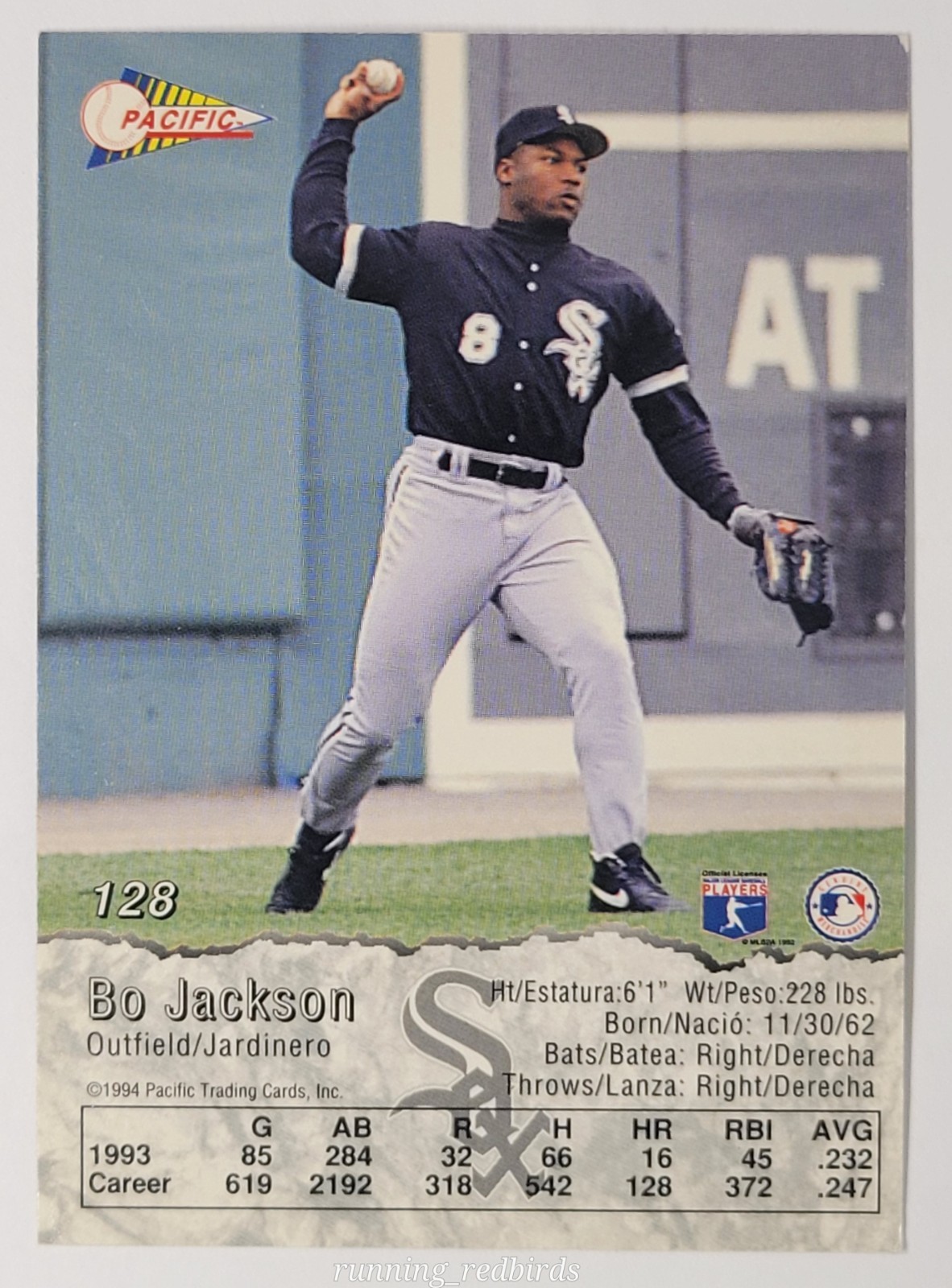1994 Pacific Spanish Bo Jackson #128 – White Sox – 10+ Items Ship FREE!!!