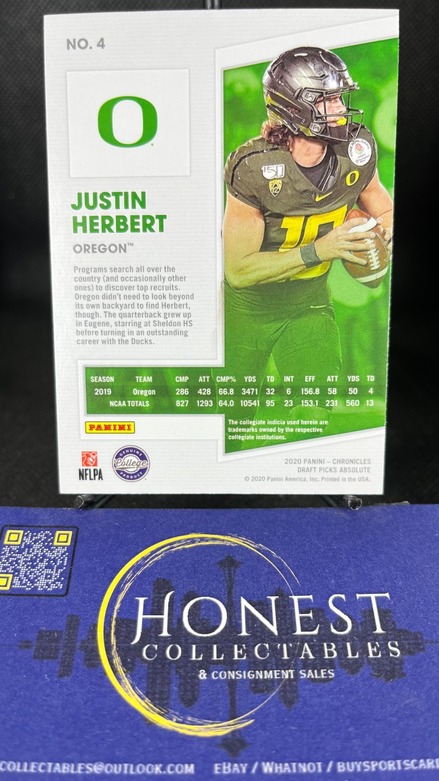 Justin Herbert (RC) – 2020 Panini Absolute Spectrum Red Parallel Rookie #4