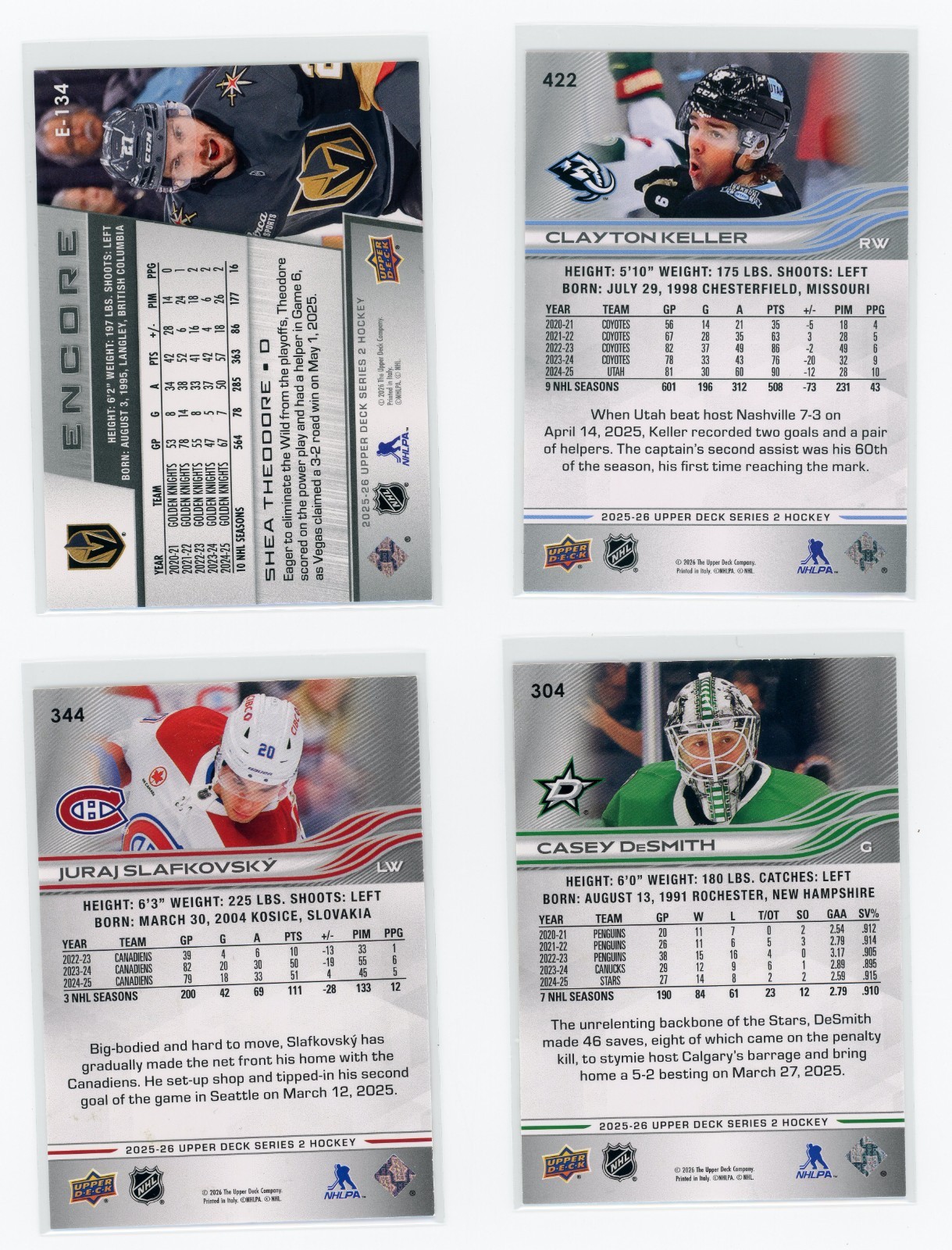 2025/26 UPPER DECK SERIES 2 HOCKEY – BASE AND INSERT CARDS – PICK FROM LIST
