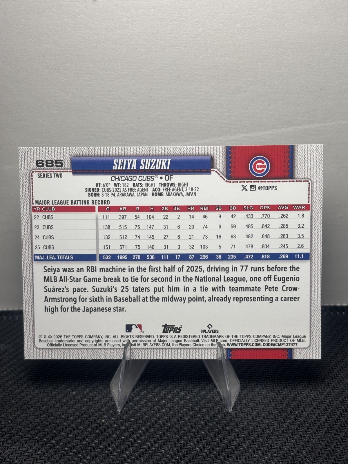 2026 Topps Series 2 – Seiya Suzuki Diamante Foil #685 Cubs