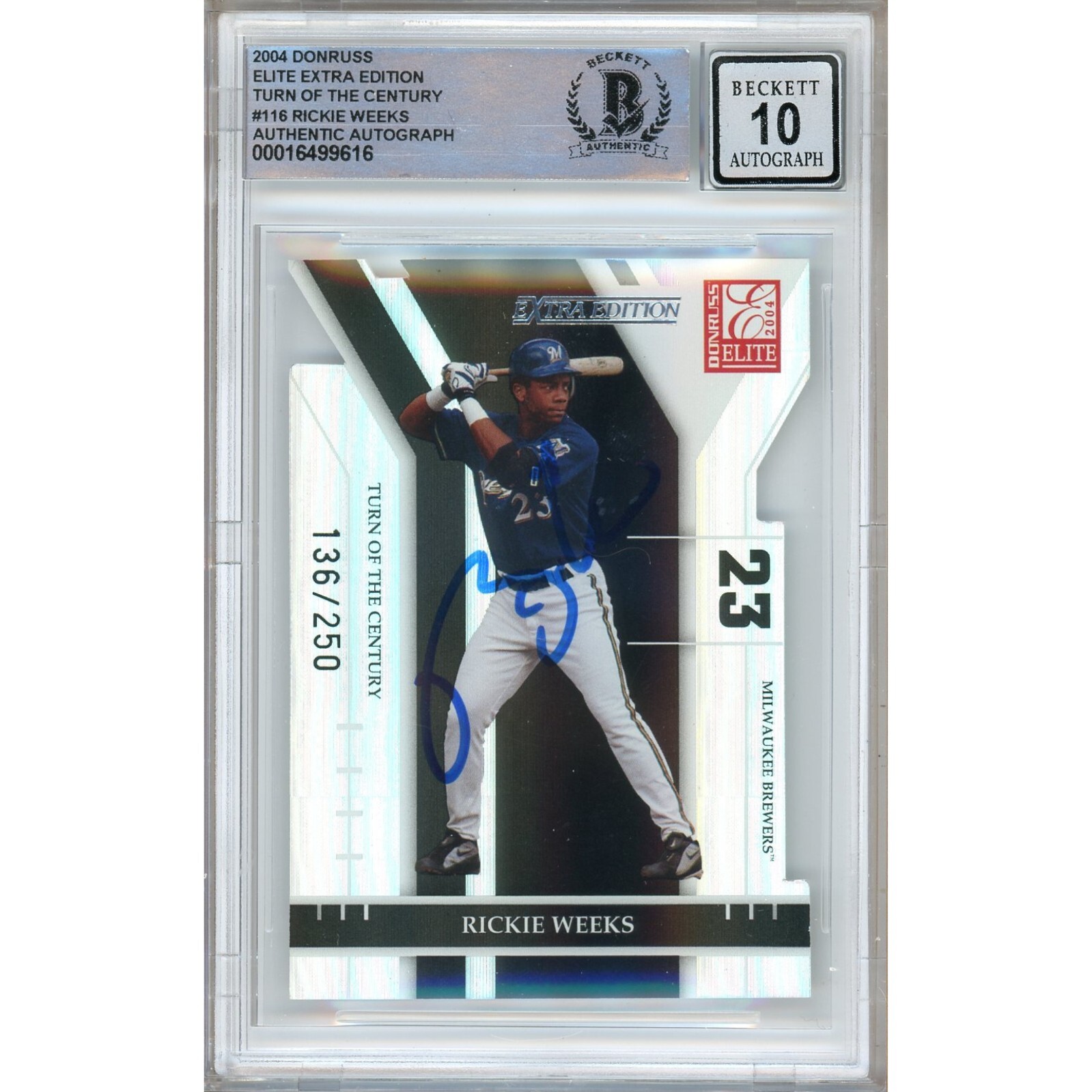 Rickie Weeks Signed 2004 Donruss Elite #116 Turn of the Century BGS Auto 10 BAS