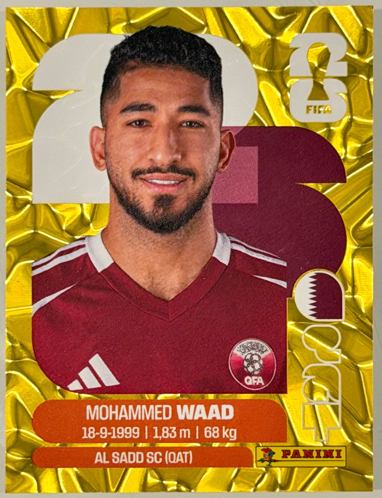 Mohammed Waad Panini FIFA World Cup 2026 Gold Crumple Parallels Sticker