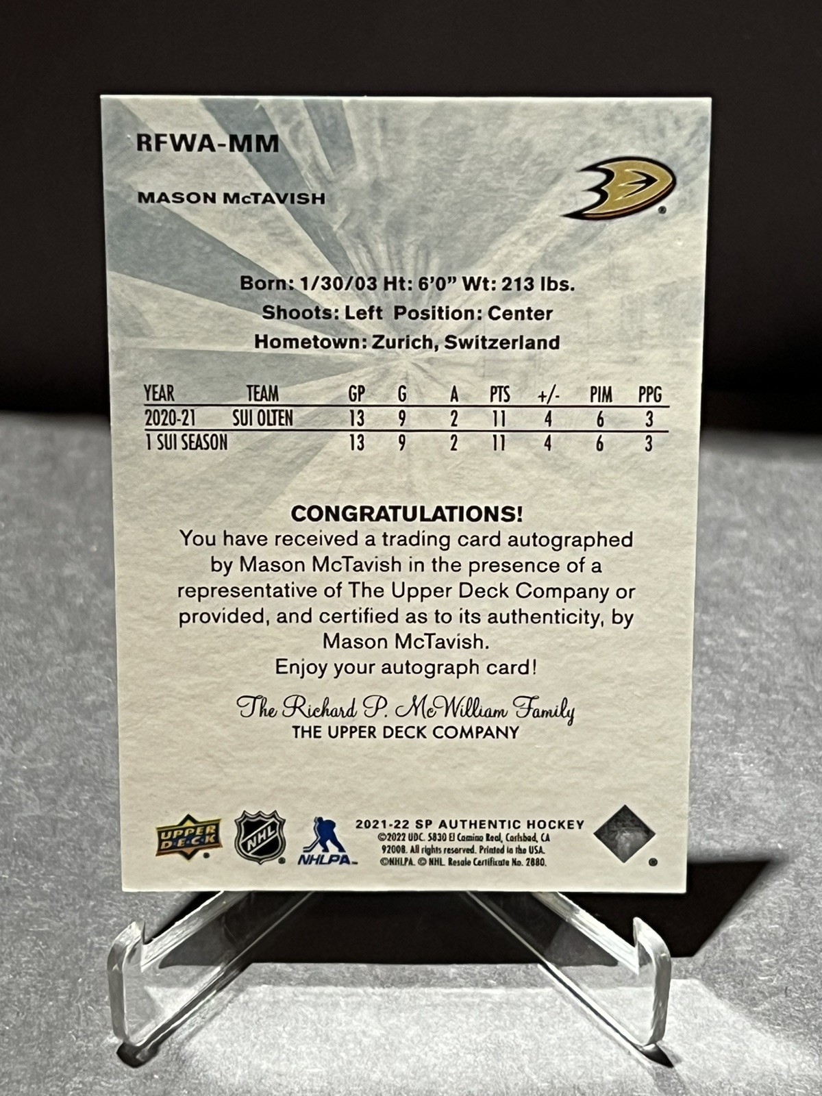 2021 SP AUTHENTIC MASON MCTAVISH 2011 12 RETRO FUTURE WATCH AUTO RC ROOKIE /499
