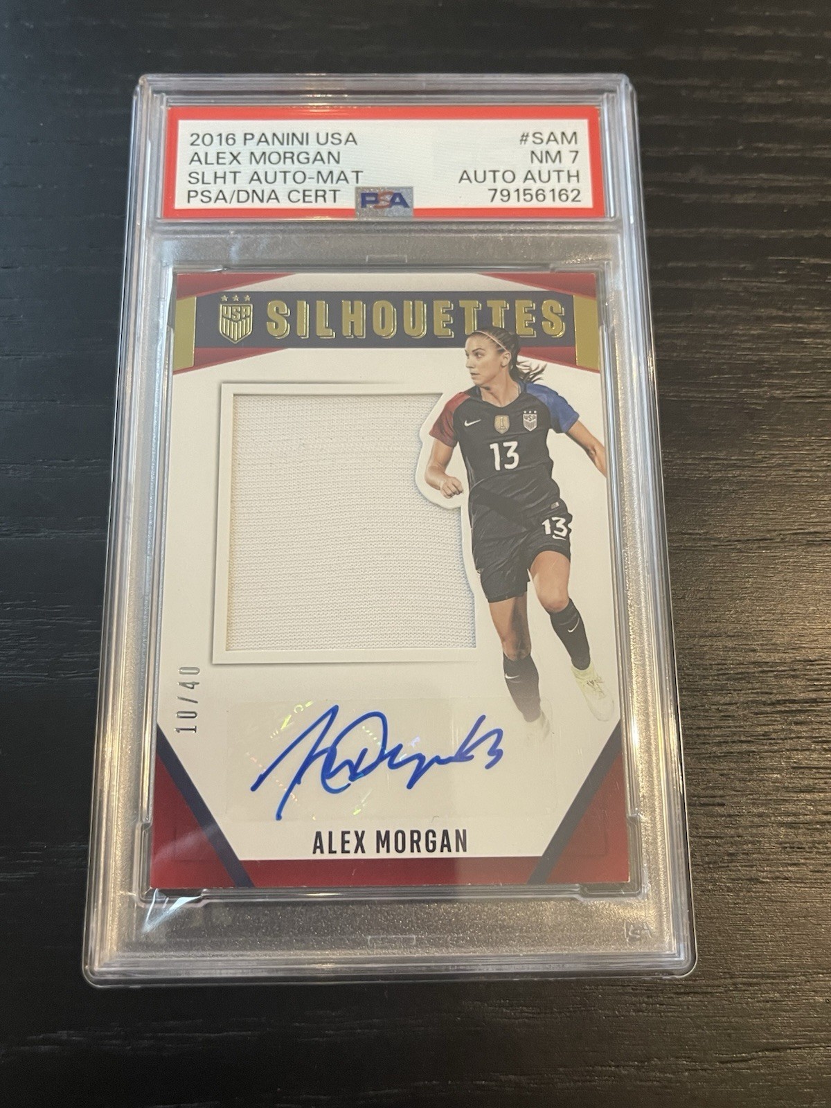 2016 Panini Alex Morgan Silhouette 10/40 Auto Game Worn Jersey PSA 7 Auto Auth