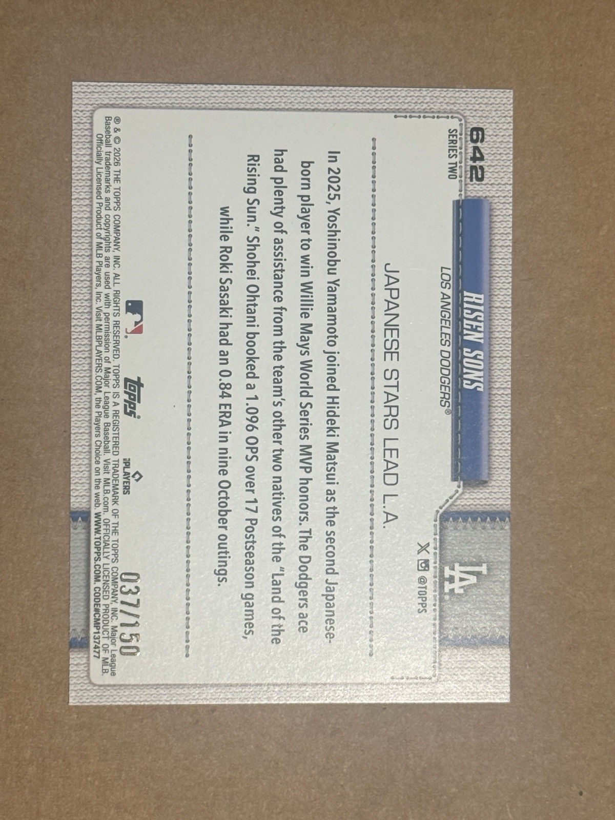 2026 Topps Series 2 Risen Sons – Shohei Ohtani, Yamamoto & Sasaki True Blue /150