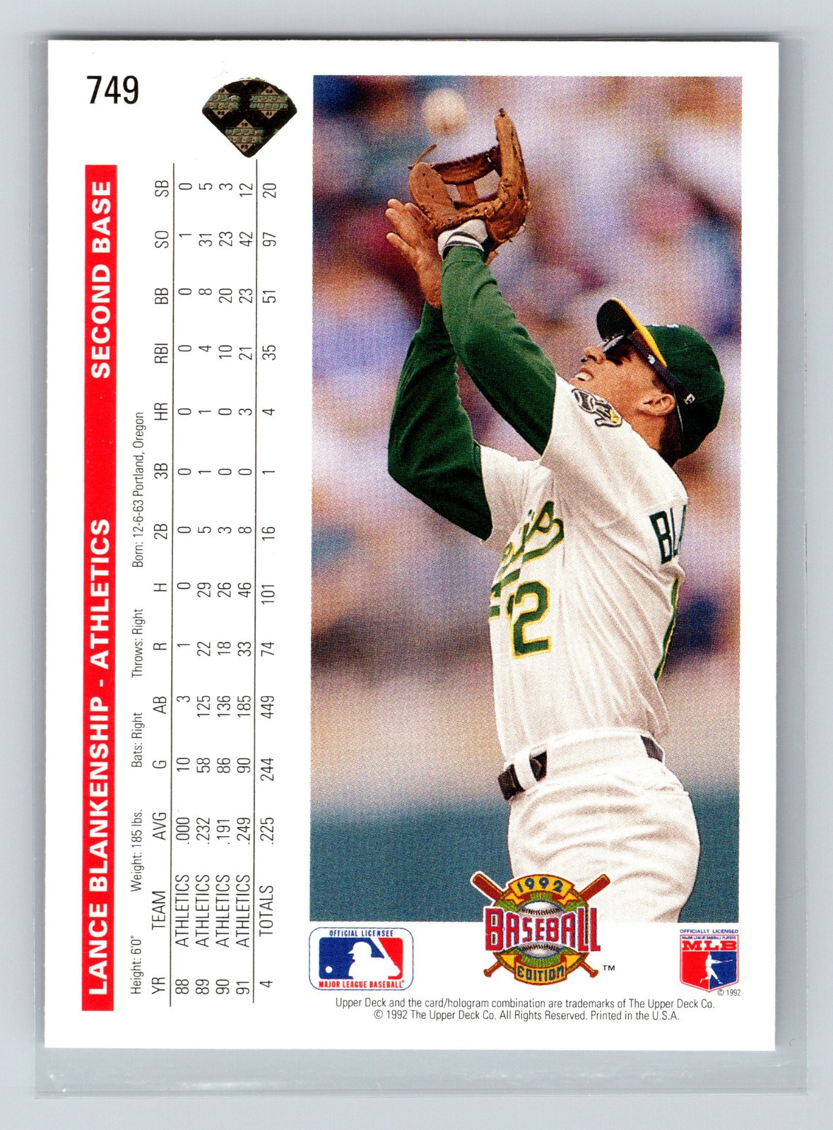 1992 Upper Deck – Lance Blankenship #749 Gold Hologram