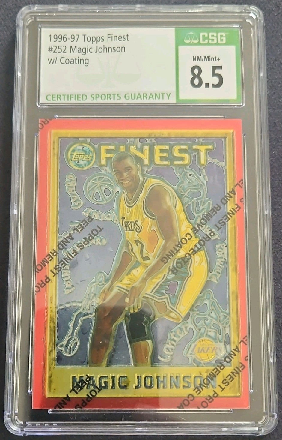 1995-96 Topps Finest – Magic Johnson #252 Refractor With Coating CSG Grading 8.5