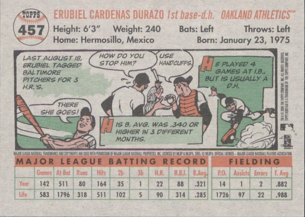2005 Topps Heritage – Erubiel Durazo Oakland Athletics SP Short Print Card #457