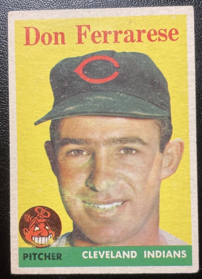 1958 Topps #469 Don Ferrarese Indians Yellow Face Blobs Variation/Print Errors
