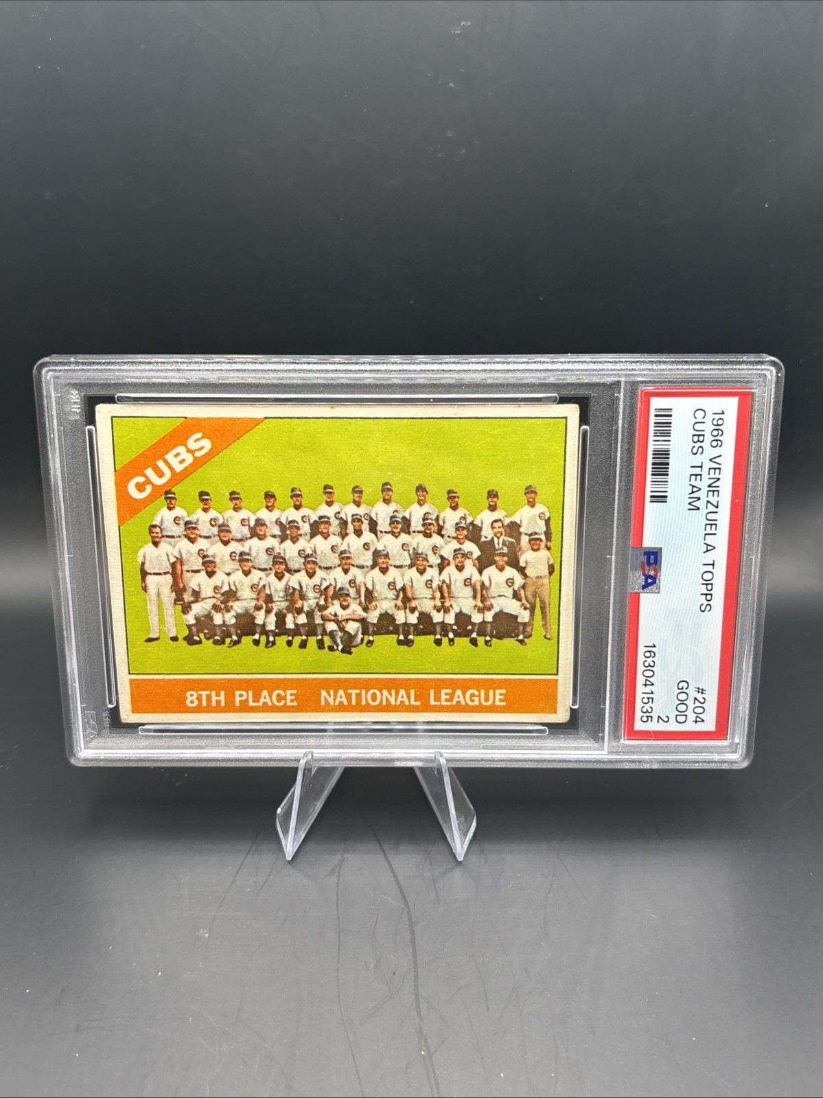 1966 Venezuela Topps #204 Chicago Cubs Team PSA 2 Ernie Banks ! Clean Back