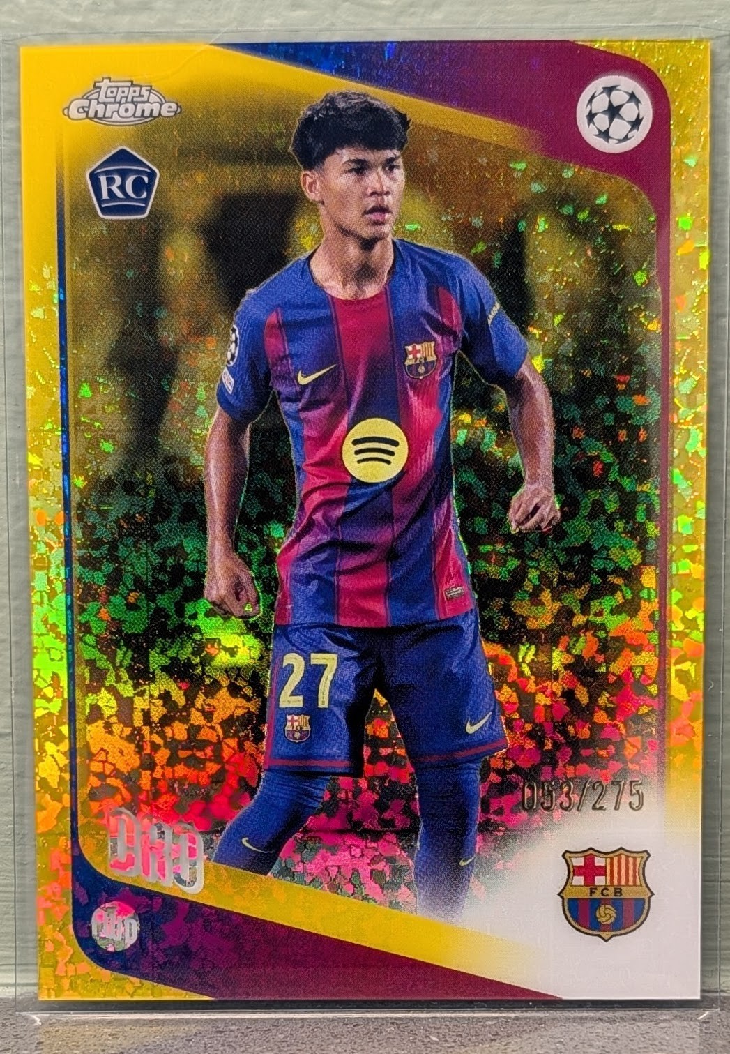 2025-26 Topps Chrome UEFA Dro #111 RC Yellow Mini-Diamond /275 FC Barcelona