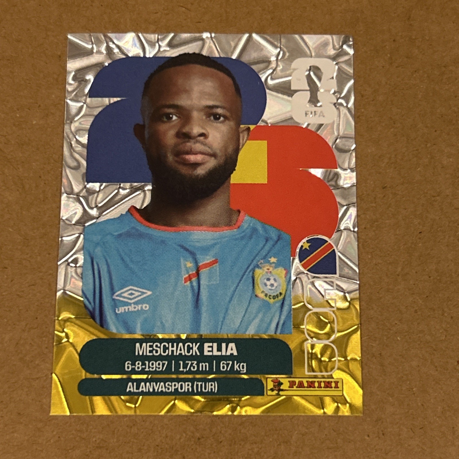 Meschack Elia 2026 World Cup Panini Congo DR Gold Silver Crumple Error Misprint