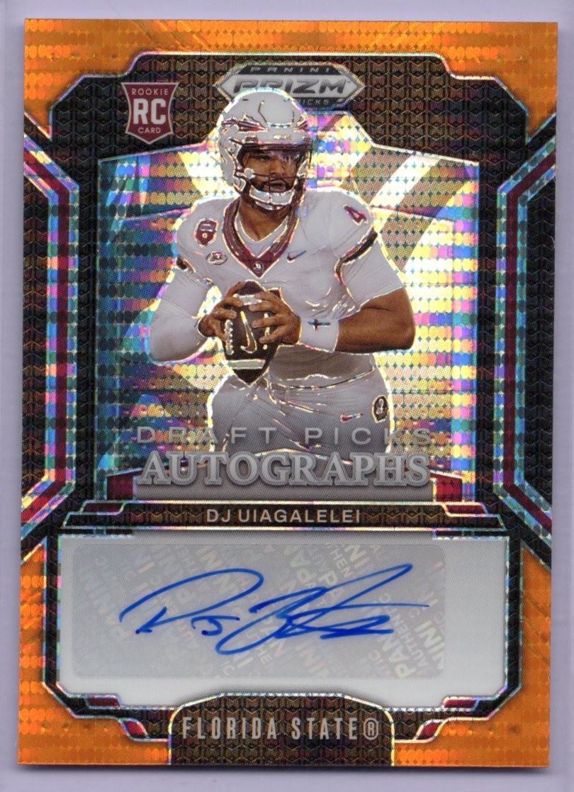 DJ Uiagalelei Florida State 2025 Panini Prizm Draft Picks Orange Pulsar Auto /75