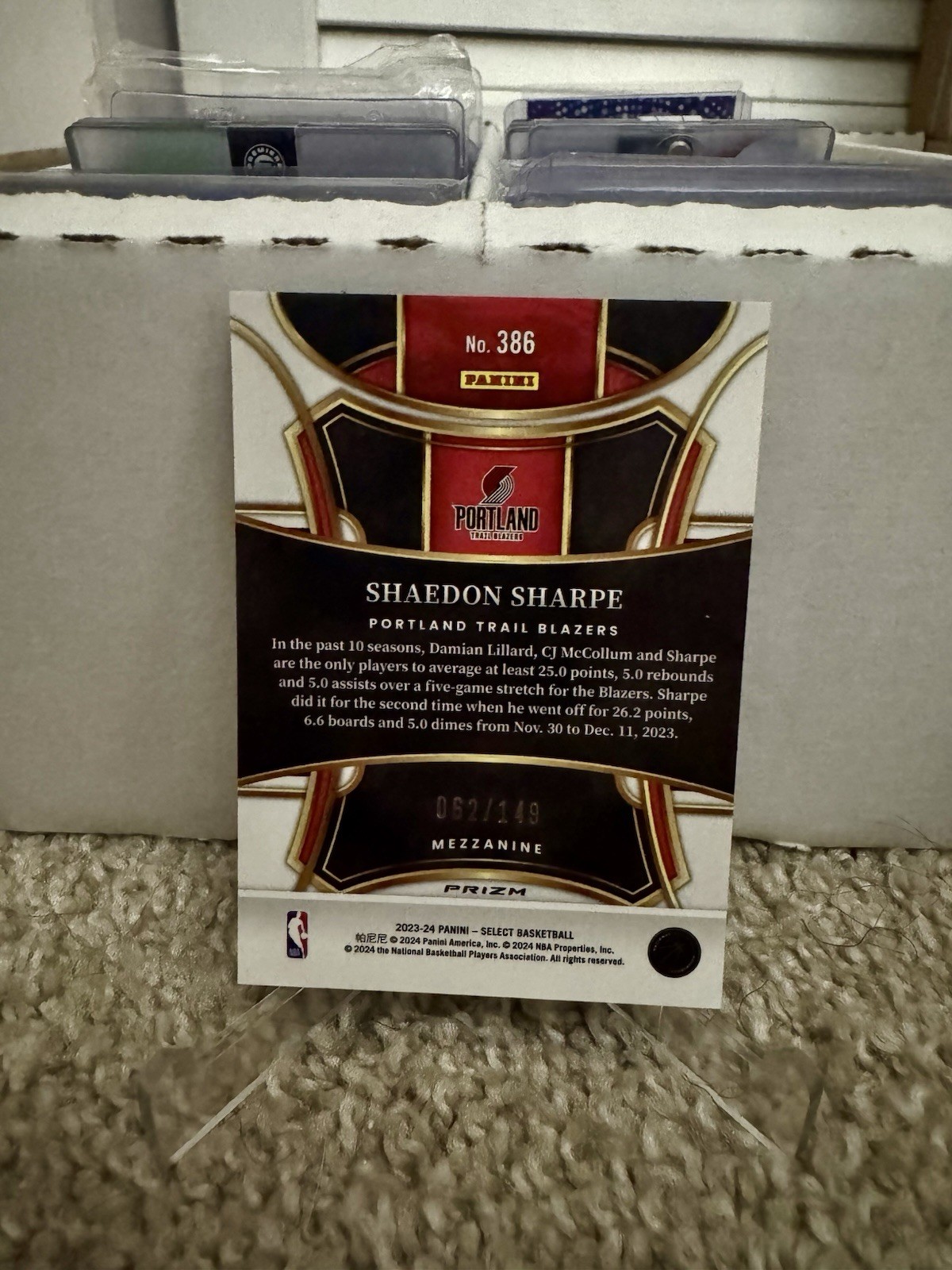 Shaedon Sharpe 2023-24 Panini Select #386 White Prizms #/149 Trailblazers