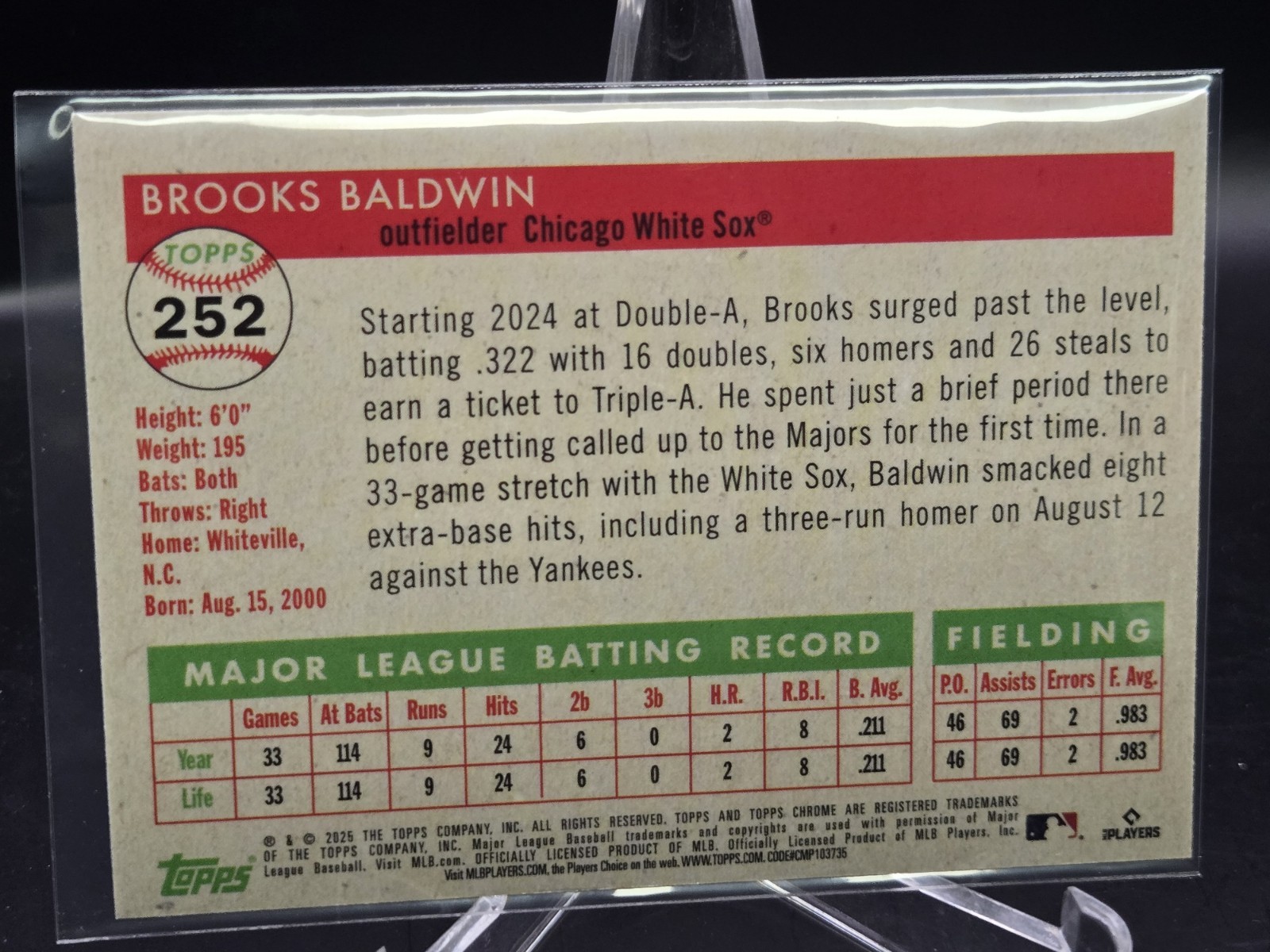 Brooks Baldwin 2025 Topps Chrome Platinum Anniversary RC #252 Prism Refractor