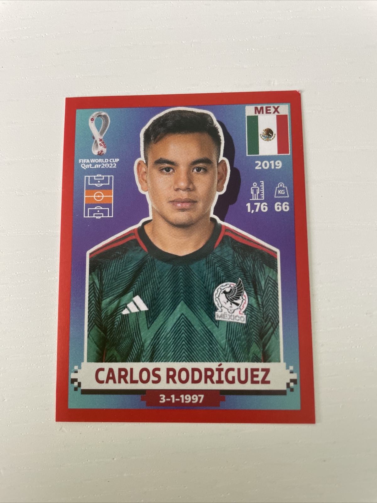 Panini Fifa World Cup Qatar 2022 Carlos Rodriguez Red Parallel Sticker MEX 17