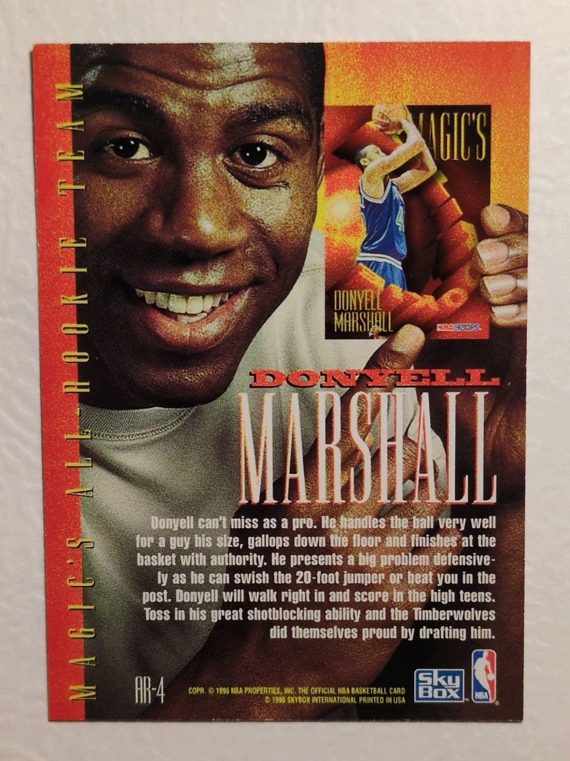 SkyBox 1995 NBA Hoops Magic’s All-Rookie Team Donyell Marshall Insert AR-4