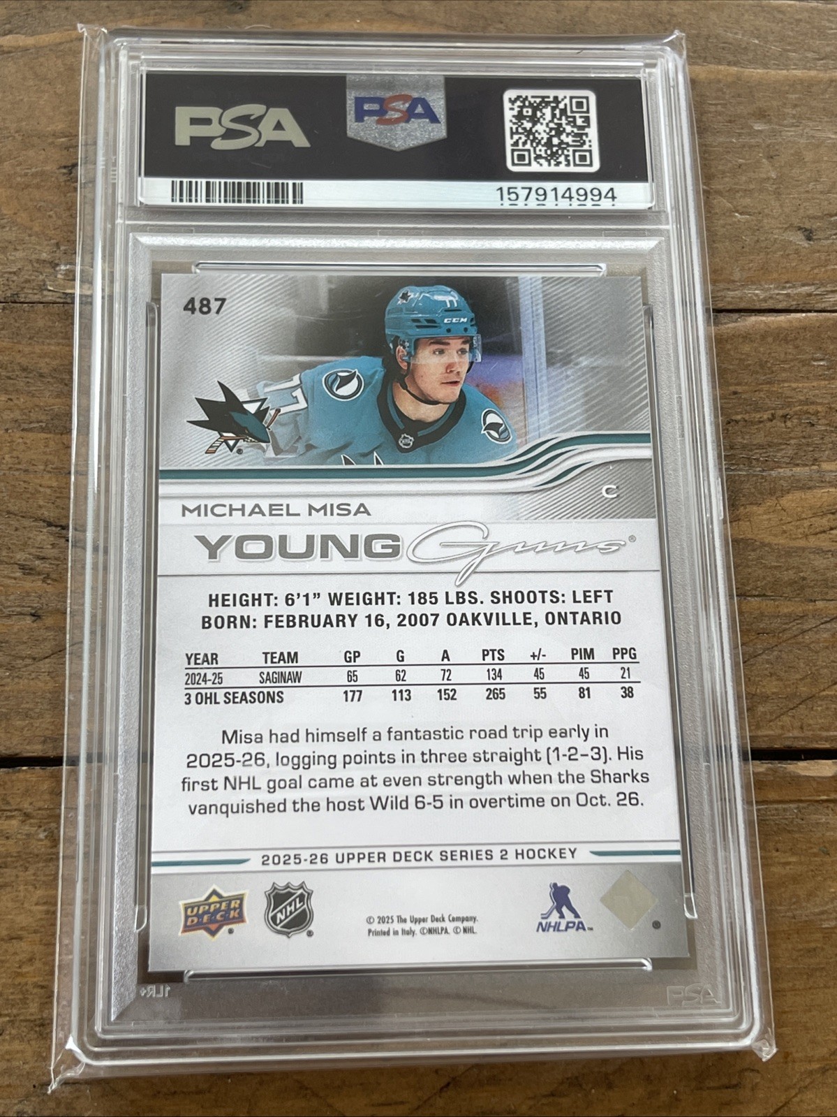 2025-26 Upper Deck Series 2 – Young Guns Michael Misa #487 (RC) PSA 9