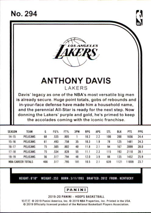 2019-20 Hoops #294 Anthony Davis – BSK