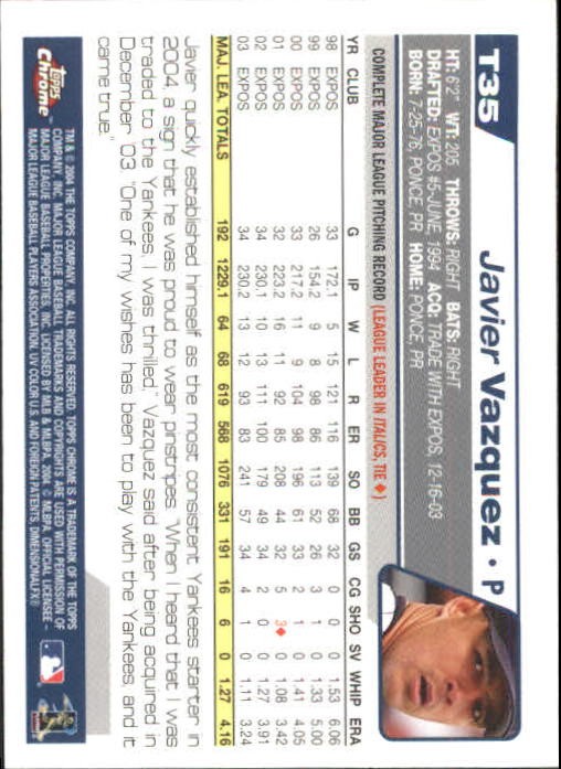 2004 Topps Chrome Traded #T35 Javier Vazquez – BB