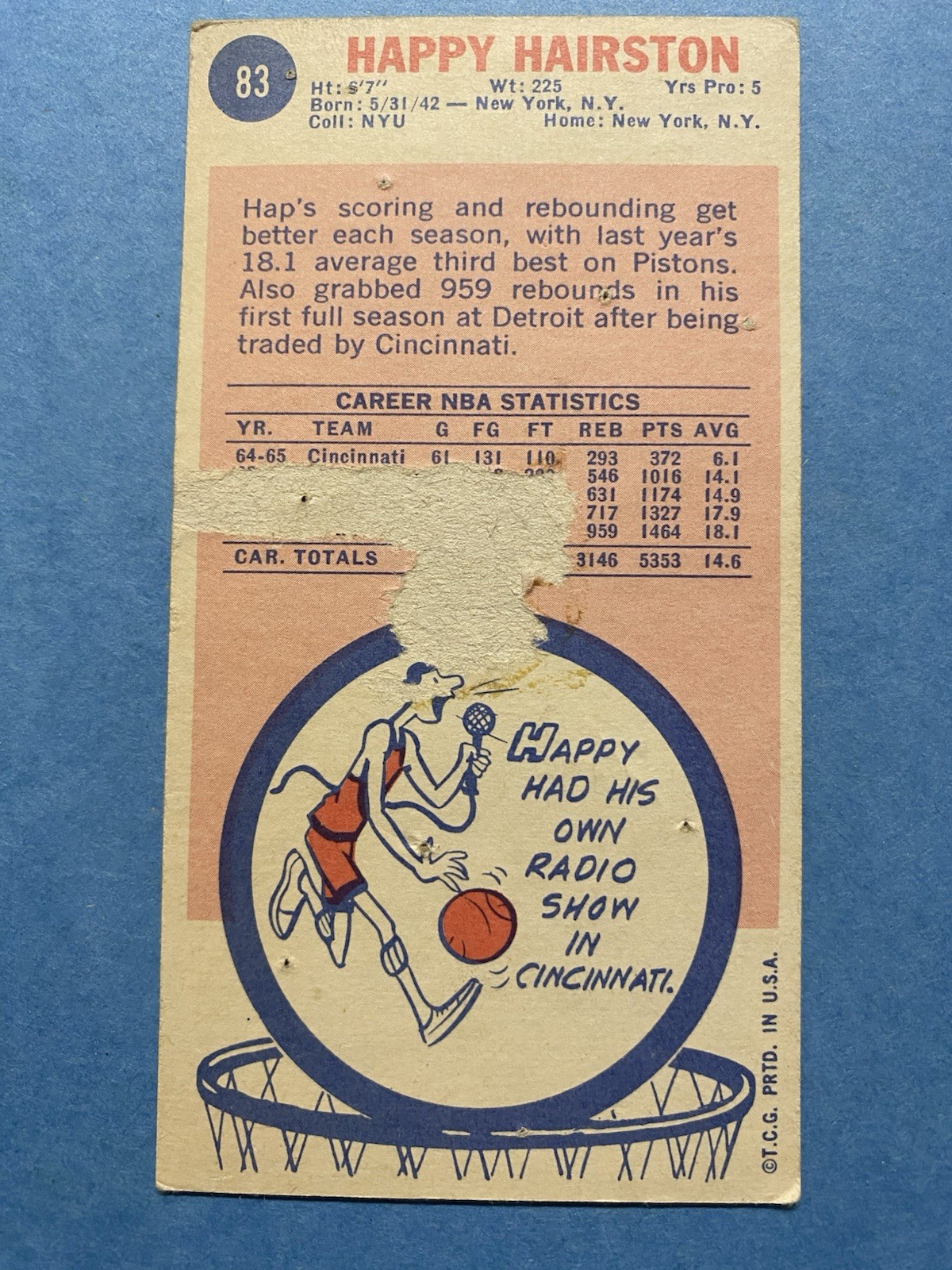 1969-70 Topps – Happy Hairston #83 (RC) Detroit Pistons Basketball Card