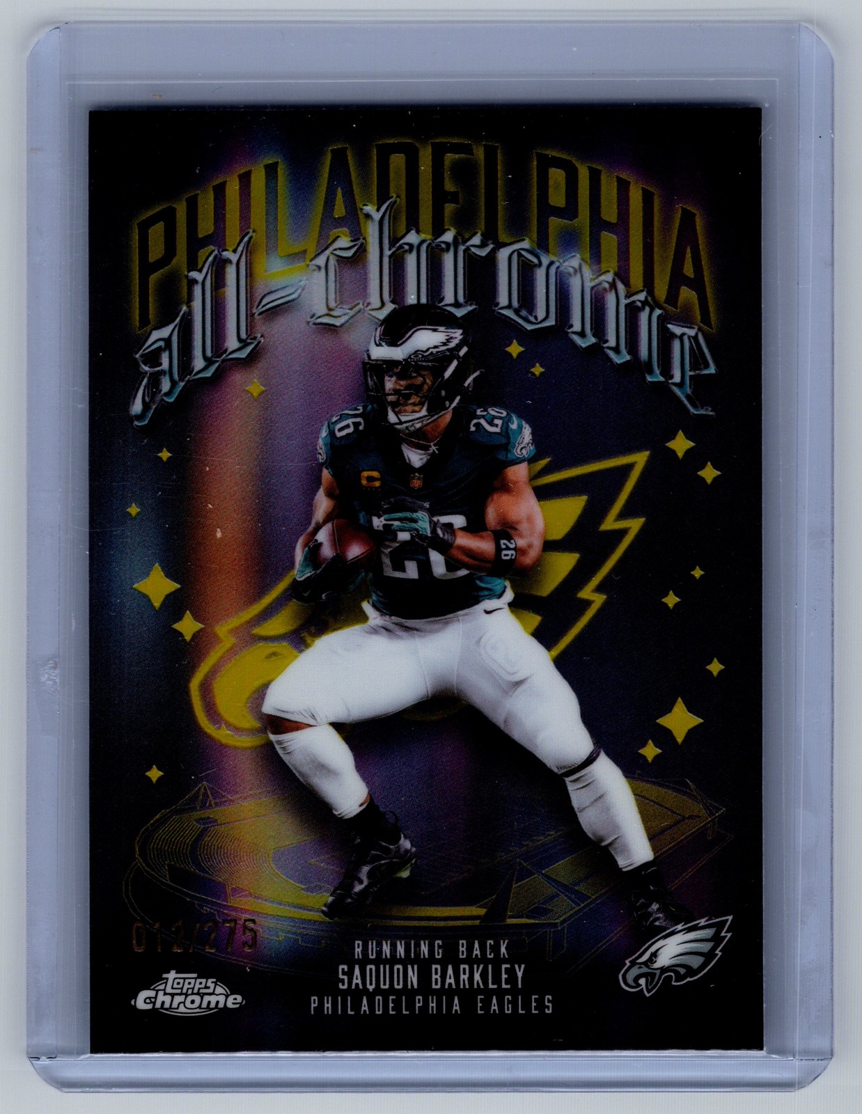 2025 Topps Chrome #ACT-3 Saquon Barkley All-Chrome Team Yellow Refractor #/275