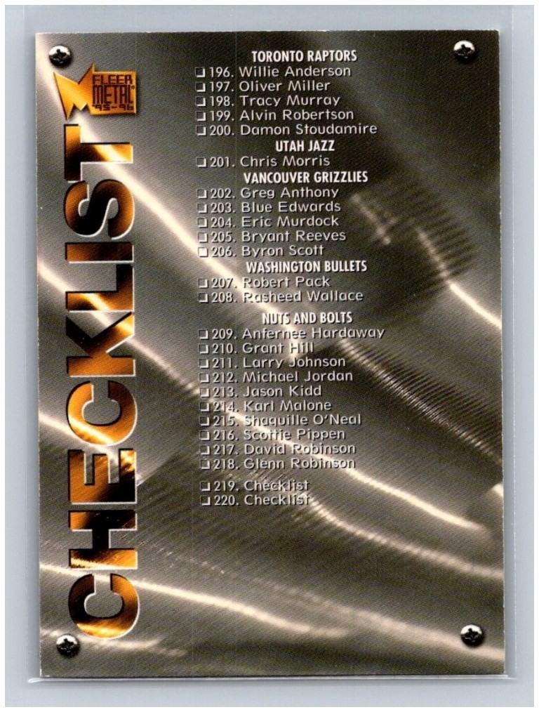 1995-96 Fleer Metal #220 Checklist NBA Basketball Skybox Trading Card Base Set