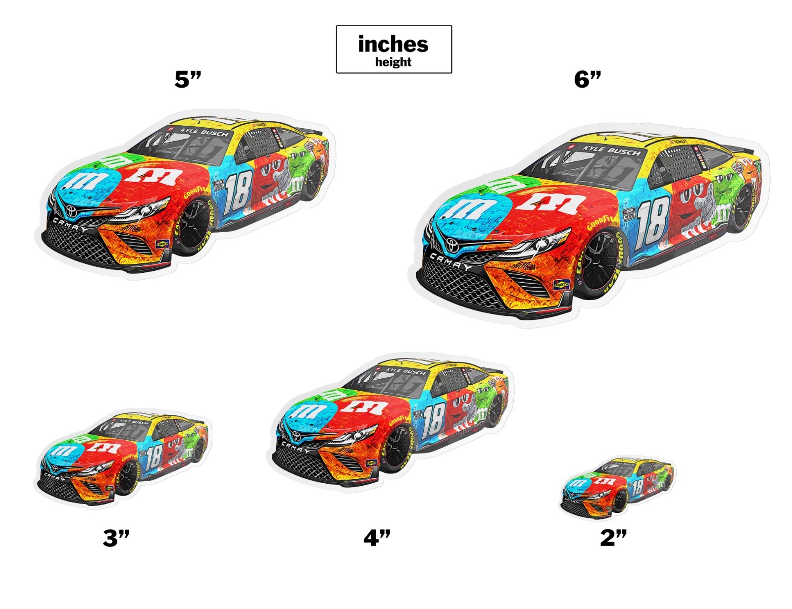 Kyle Busch Rowdy M&M Car NASCAR Racing Sticker Waterproof Decal–Glossy Vinyl
