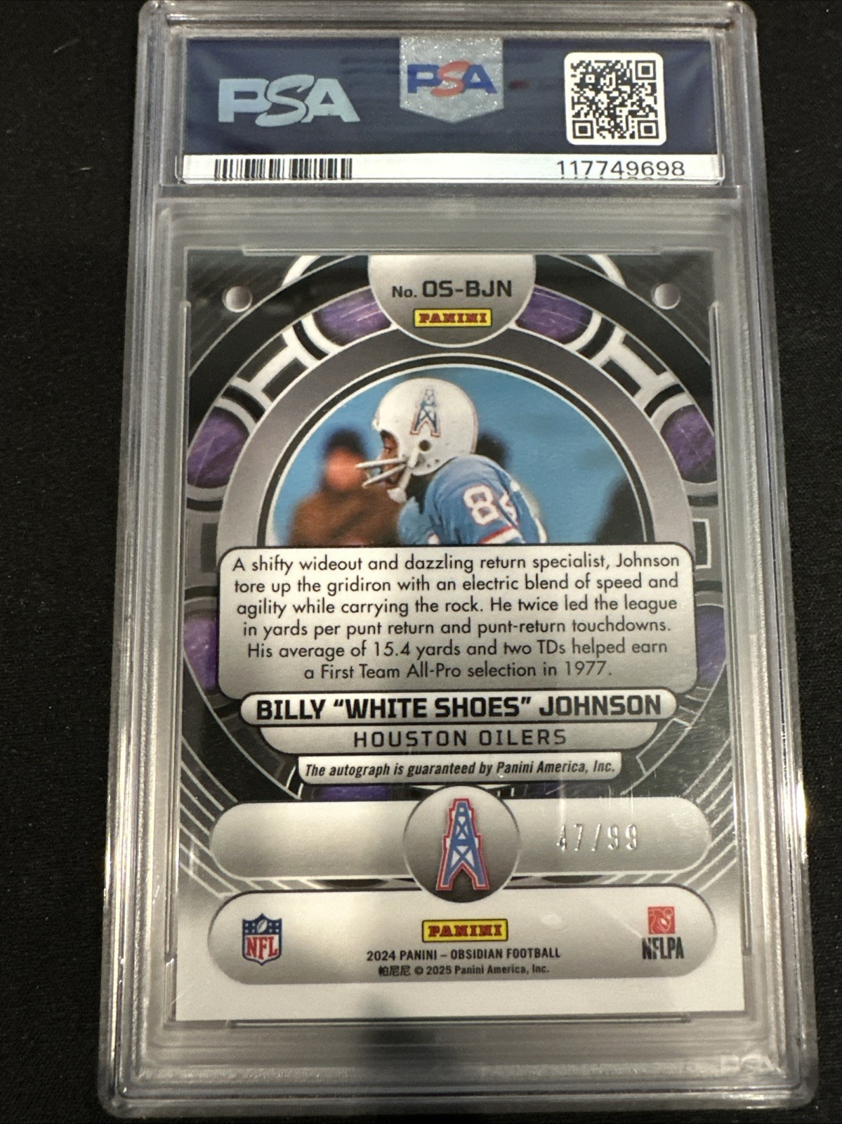 2024 Panini Obsidian – Orbital Signatures Billy Johnson #OS-BJN Silver Psa 10