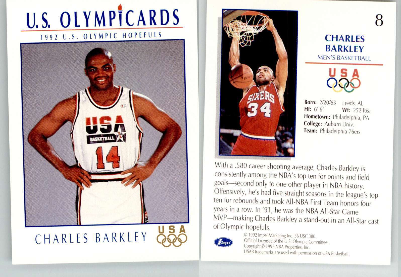 Charles Barkley 1992 Impel U.S. Olympicards #8 USA Basketball 76ers HOF