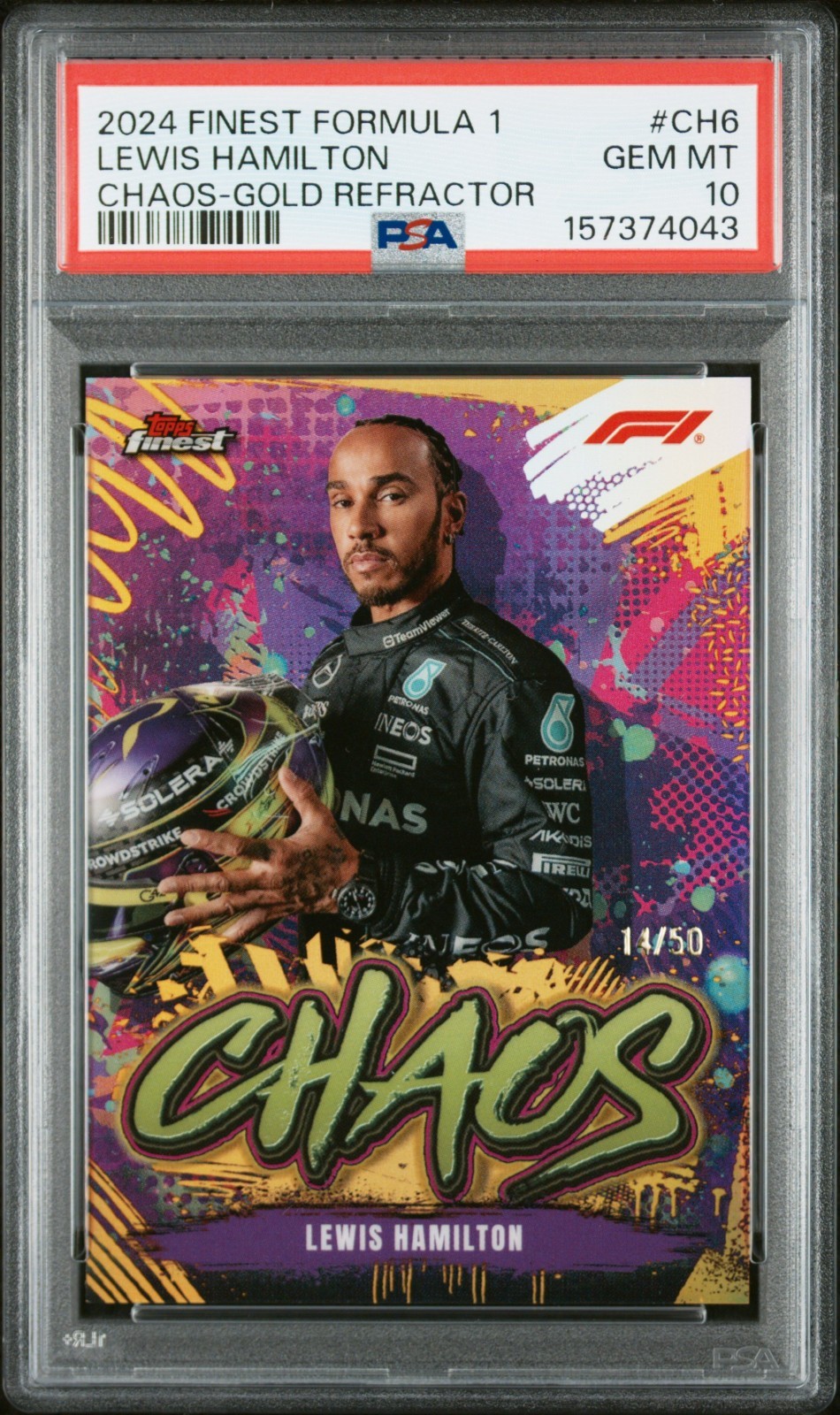 2024 Topps Finest Formula 1 – Chaos Lewis Hamilton #CH-6 Gold Refractor /50