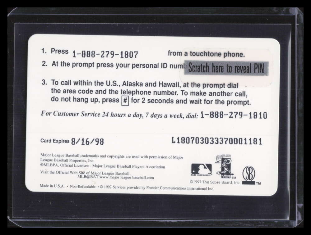 1997 Score Board Classic $100 Phone Card Ken Griffey Jr.