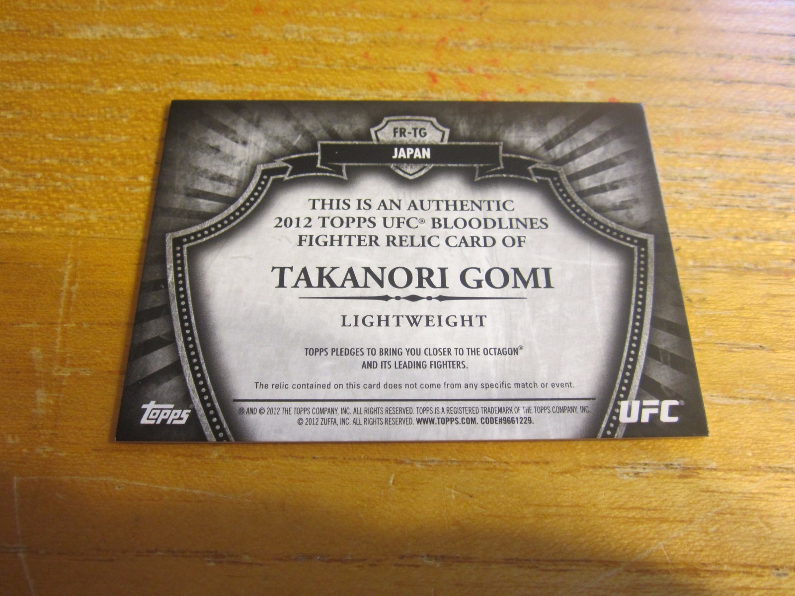 Takanori Gomi 2012 Topps UFC Bloodlines Fighter Relics #FRTG #’d 051/188 MMA UFC