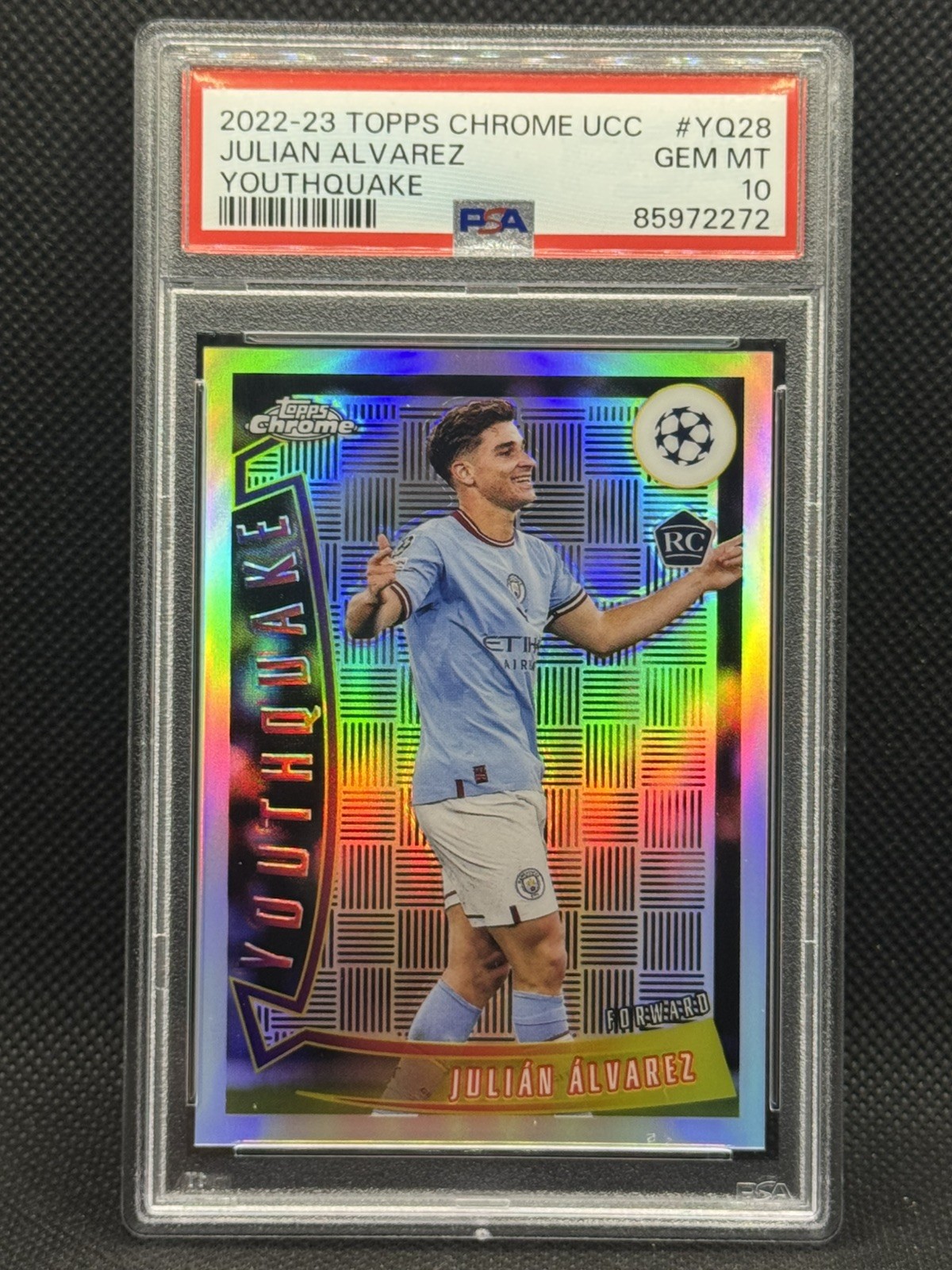 2022 Topps Chrome UCC Julian Alvarez ROOKIE RC YOUTHQUAKE #YQ28 Man City PSA 10