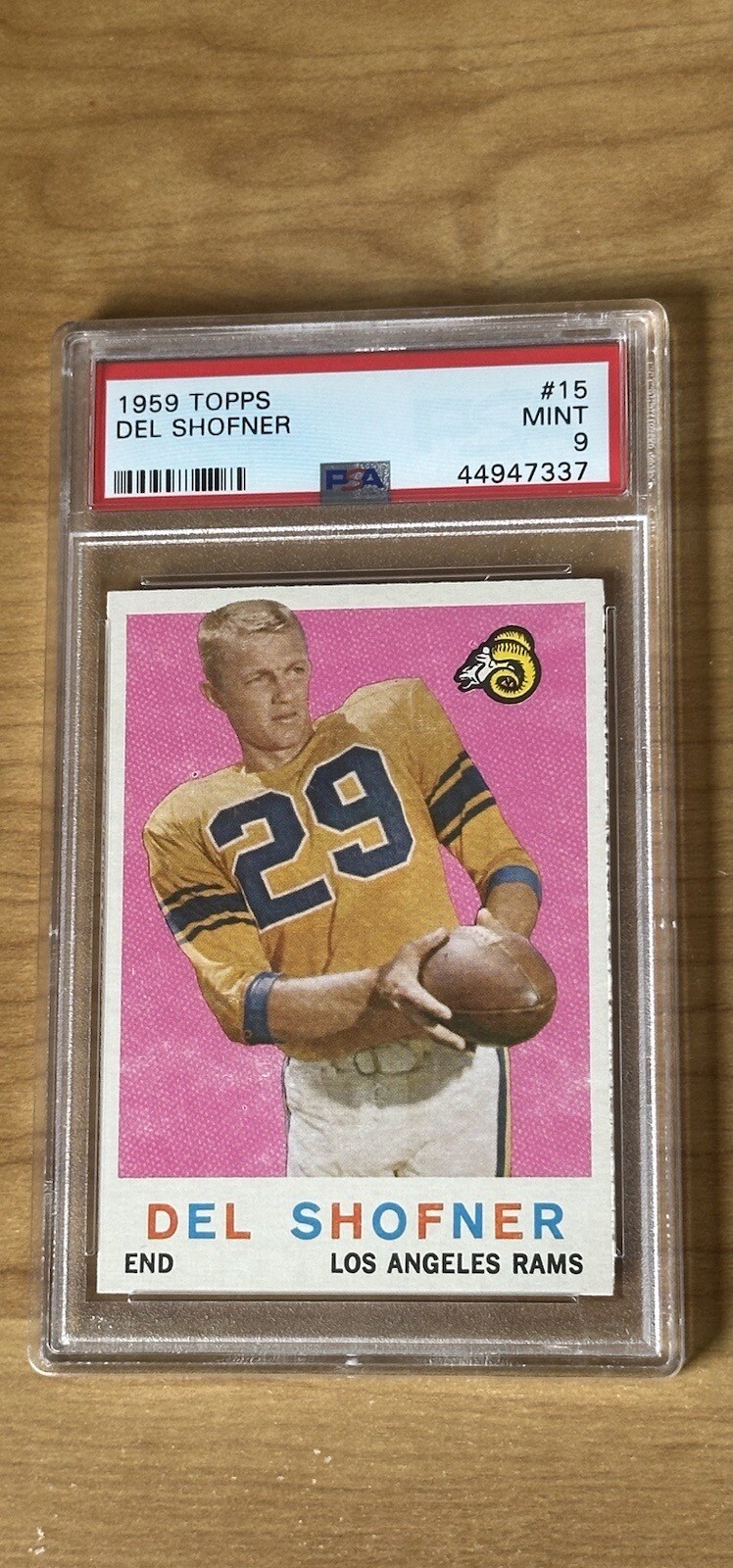 1959 Topps #15 Del Shofner RC PSA 9 Centered Rare 1960s NFL All-Decade Team