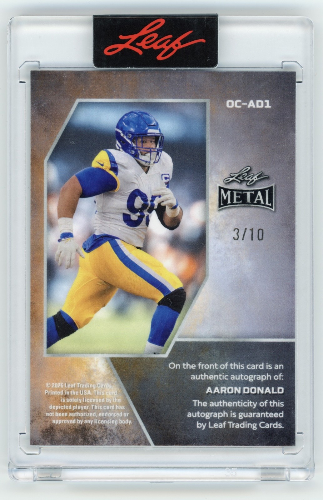 2026 Leaf Metal Aaron Donald Silver Auto /10 Rams 983