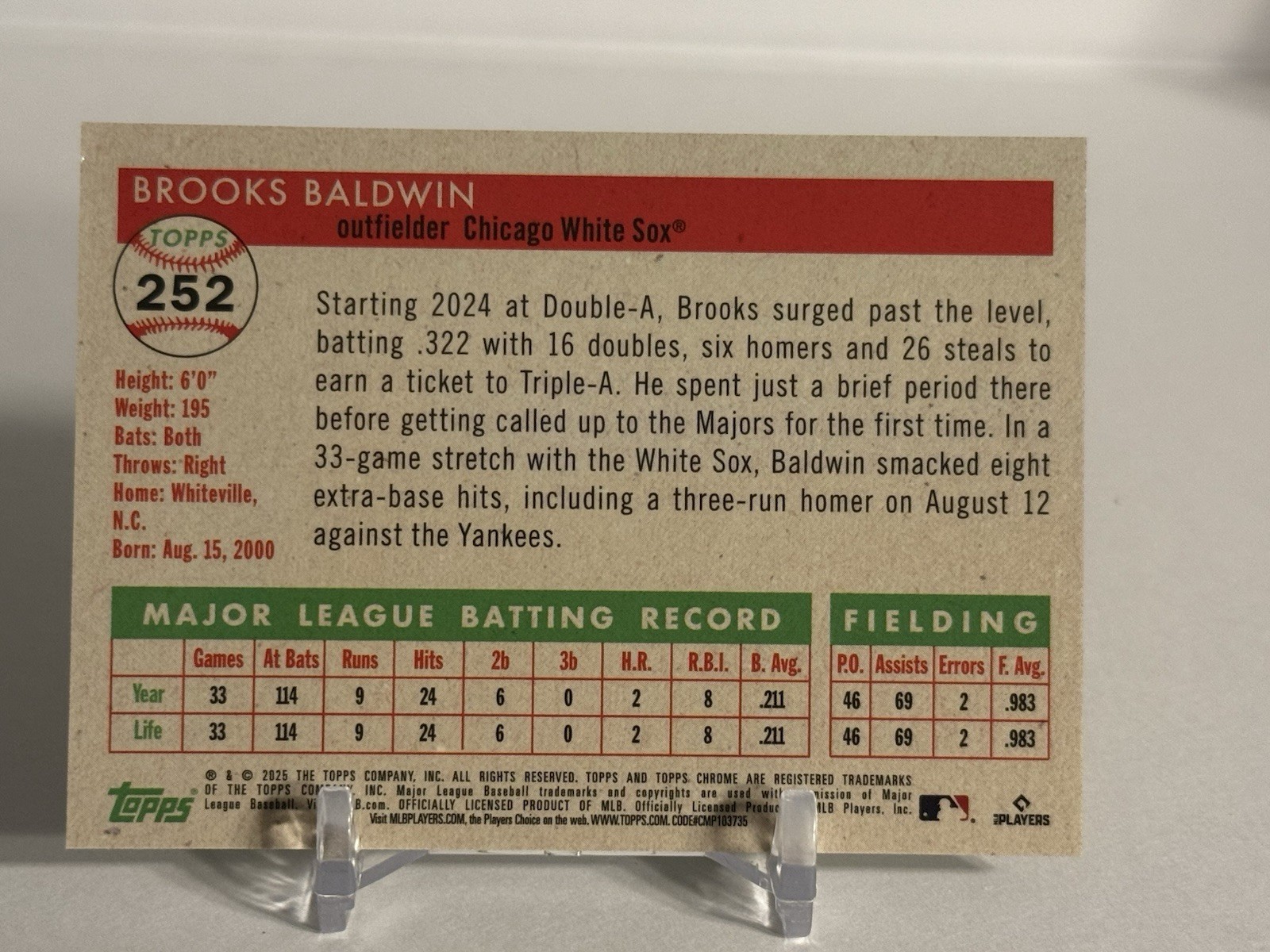BROOKS BALDWIN RC 2025 TOPPS CHROME PLATINUM GOLD VIBRATIONS REFRACTOR /50 CWS