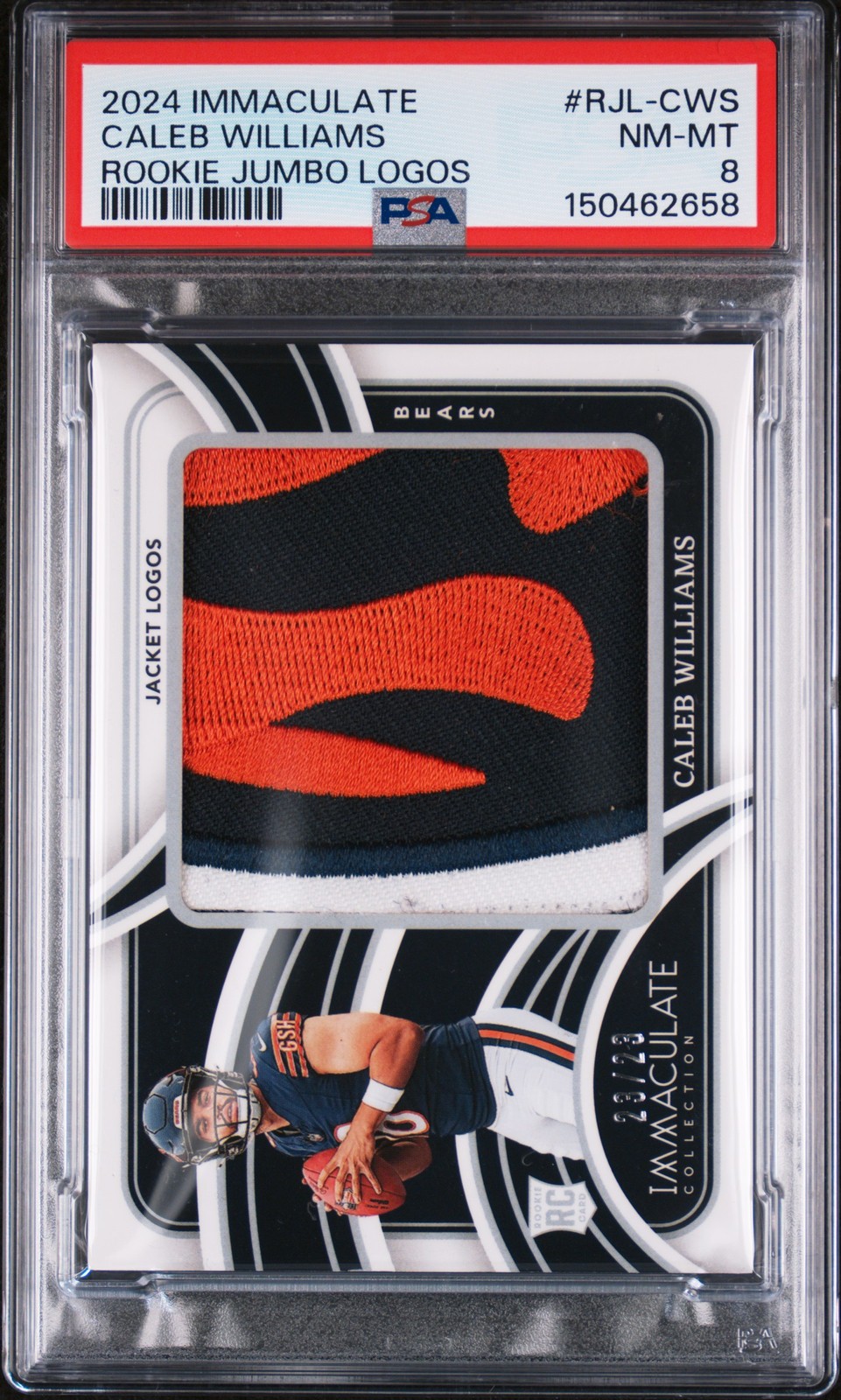 2024 PANINI IMMACULATE COLLECTION ROOKIE JUMBO LOGOS CALEB WILLIAMS 23/23 PSA 8