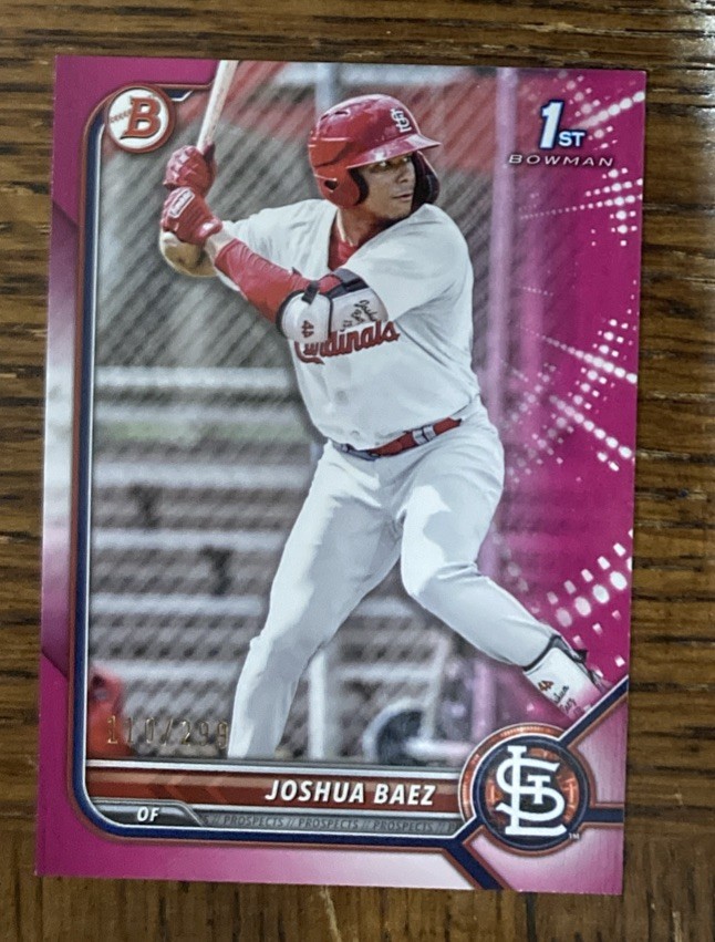 2022 Bowman Joshua Baez (Cardinals) 1st Bowman Fuchsia /299 Card No. BP-112