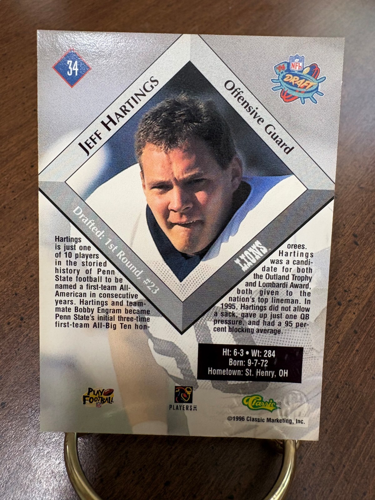 1996 Classic Score Board JEFF HARTINGS Autograph Penn State Nittany Lions Auto