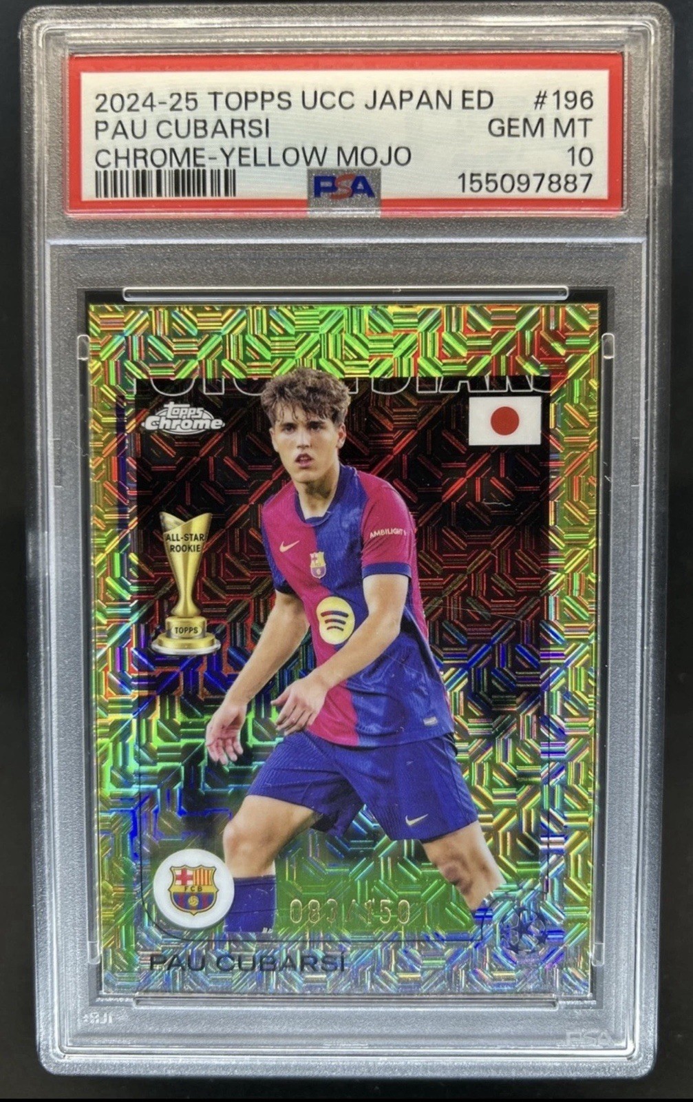 Topps Pau Cubarsi 2024-25 UCC Japan Future Stars Yellow Mojo /150 PSA 10