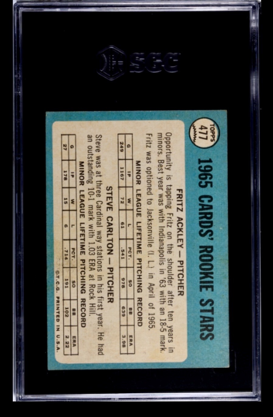 1965 Topps Steve Carlton #477 SGC 5 (High-Grade Centering & Color!) ~ BEAUTY!