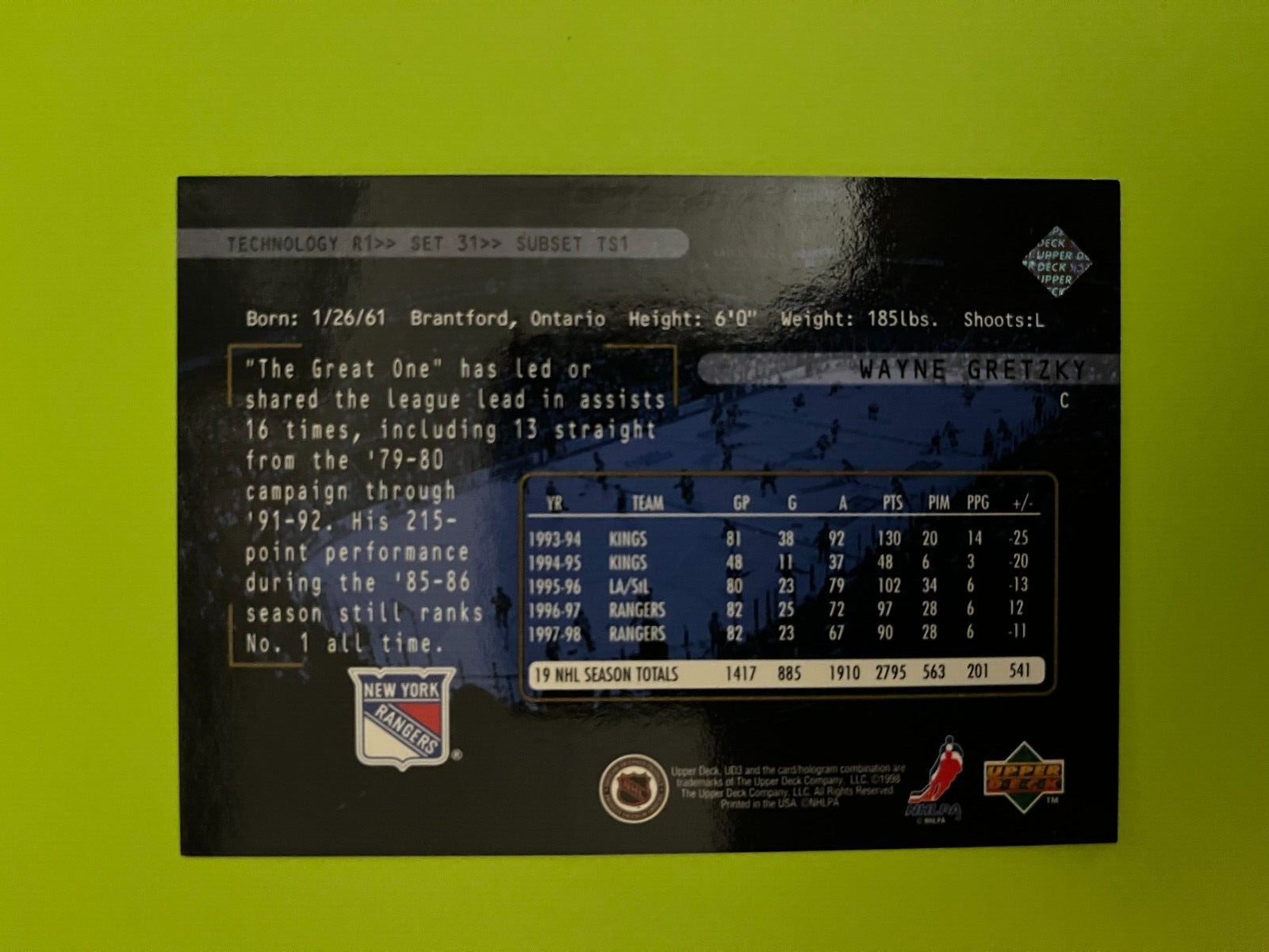 1998-99 Upper Deck UD3 Three Star Spotlight #TS1 Wayne Gretzky New York Rangers